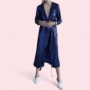 Navy Sequin Bomber Wrap Dress
